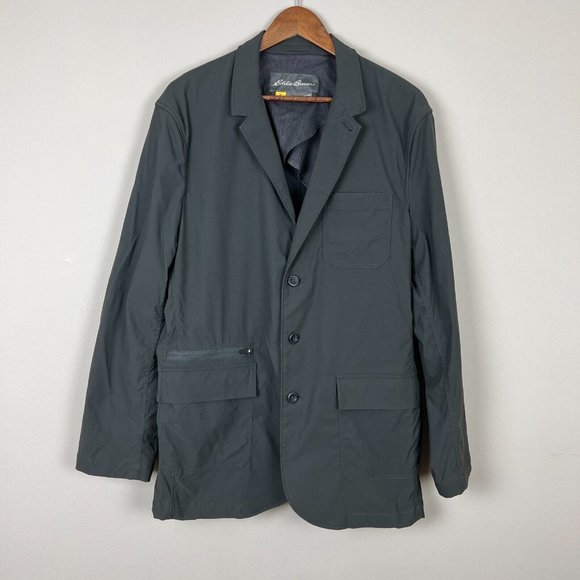 Eddie‎ Bauer Travex Blazer Mens 44 Gray 3-Button Sport Coat Nylon Stretch Travel